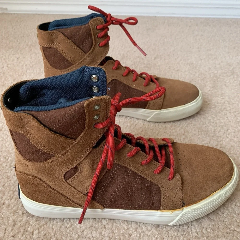 Supra Kids Skytop Muska 001 Skateboard Shoes Brown Youth High Top Sneakers Sz 5
